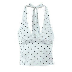 Women Vintage Polka Dot Halter Top Sexy Backless Fit Slim Holiday Summer Crop Top voguable