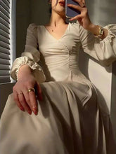 Classic French Dress Women's Long Sleeve V-neck Beaded Slim Solid Color Female Dresses Fashion Summer New voguable