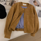 Voguable Fall Vintage Button Jacket Women Simple Office Lady Long Sleeve Retro Coats O Neck All Match Loose Casual Korean Pocket Outwear voguable