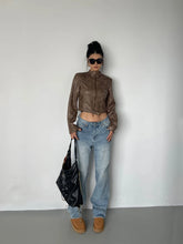 WOMENGAGA Stand Collar Jacket Leather Short Coat Women Autumn New Straight Tube Slim Short Motorcycle Jacket Korean Sweet D8FN voguable