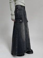 Voguable Vintage Pocket Split Washed Denim Maxi Skirt High Waist Women Y2K Streetwear Long Skirts Harajuku Korean Fairy Grunge voguable