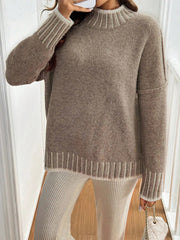 Women's High Neck Pullover Knitted Sweater Autumn Winter Simple Style Warm Cozy Top for Ladies voguable