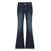 Safari Style Button Decoration Jeans Basic Loose Low-Waisted Wide Leg Pants Women Autumn Winter Streetwear Ladies voguable