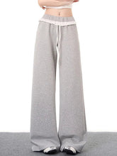Elegant Vintage Gray Sweatpants Women High Waist Korean Sweet Wide Leg Pant Fall Retro Loose Ruffles Pockets Lady Trousers voguable