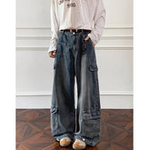 Men Workwear Cargo Jeans New Multi Pocket Loose Straight Leg Baggy Streetwear Denim Pants Urban Casual Trousers 2025 Autumn voguable