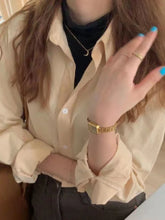 Voguable Coffee Women Shirt Spring New Casual Solid Color Long Sleeve Office Ladies Button Up Shirt Korean Loose OL Workwear voguable