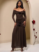 Off-shoulder Strapless Rose Sexy Maxi Dress For Women Fashion Long Sleeve Backless Ruched Bodycon Club Party Dress voguable