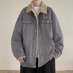 New American Fleece-lined Men Padded Jackets Luxury Harajuku Long Sleeve Streetwear Winter Trendy Chic Turn-down Collar Coats voguable