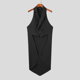 Men Vests Solid Color Lapel Sleeve Double Breasted Irregular Blazer Vests Streetwear Fashion Casual Male Waistcoats voguable