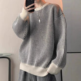 New Japanese Trendy Men Sweater High Street Patchwork Knitted O Neck Long Sleeve Pullover Casual Loose Premium Quality Knitwear voguable