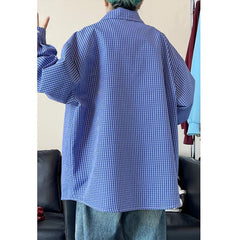 Long Sleeved Shirt Men Oversized Casual Plaid Shirt Men Streetwear Korean Loose Blue Casual Shirt Mens Shirts Plus Size 5XL voguable