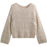 Crop Sweater for Women Long Sleeve Boat Neck Knitted Pullover Plain Jumper Ladies Autumn Winter Casual Chic Outfit voguable