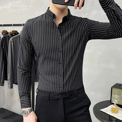 Striped Shirt Mens 2022 Spring New British Style Business Casual Long Sleeve Iron-Free Anti-Wrinkle Dress Shirt Mens Clothing voguable