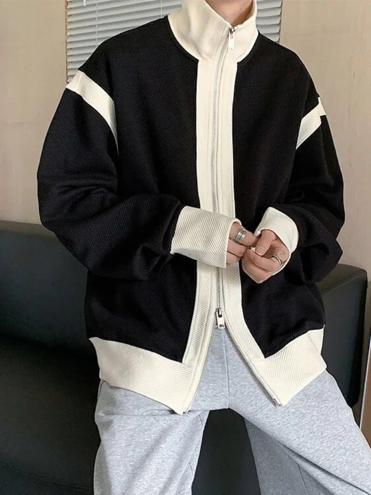 Voguable Knitted Sweaters for Men Aesthetic Jacket Man Clothes Cardigan Coat Zip-up Zipper Collared Green Knitwears Cotton Mode Neck A S voguable