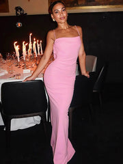 Spaghetti Strap Backless Sexy Maxi Dress Women Gown Summer New Fashion Solid High Waist Evening Beach Club Long Dress voguable