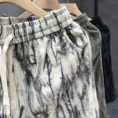 Men's Casual Tie-dye Shorts Loose Trend Oversized Corduroy Pocket Sports Cargo Street Shorts Drawstring Fashion Jogging Pants voguable