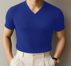 2025 Men's T Shirt Solid V Neck Short Sleeve Summer Streetwear Casual Male Tee Tops Korean Style Fashion Men Clothing voguable