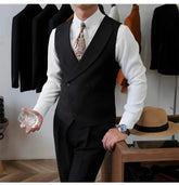 Voguable Luxury Black Men's Suits 3 Pcs Fashion Groomsmen Suit Slim Fit Bespoke Formal Office Event Men's Suit Jacket+Vest+Pants voguable