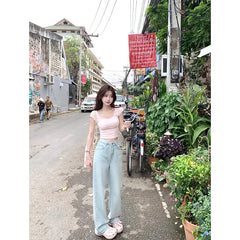 Voguable 2024 Blue Jeans for Women High Quality High Waist American Wide Leg Pants Bow Embroidery Y2K Vintage Straight Summer Trousers voguable