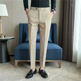 Men Suit Pant Plus Size 40 38 2024 Autumn Solid Elastic Waist Dress Pants Men Slim Business Office Social Ankle Length Trousers voguable