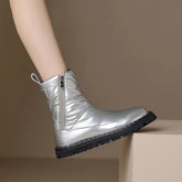 Winter New Warm Women Ankle Boots Platforms Fashion Zipper Casual Snow Boots Round Toe Leisure Shoes Woman Silvery Boots voguable