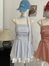 Voguable Summer Plaid Sweet Bow Slim Waist Spaghetti Strap Sleeveless All Match Ropa Mujer voguable