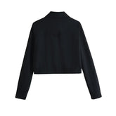 Autumn Women Navy Blue Short Lapel Collar Jacket Coat Long Sleeve With Zipper High Street Outerwear Chic Lady Outfits