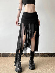Sexy Irregular Y2K Skirts Women Vintage American High Waist Slim Slit Long Skirt Casual Lady Streetwear Retro Summer Skirts voguable
