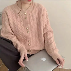 Mint Mambo Knitted Cardigan for Women's Sweater Retro Twist Gold Button Small Fragrance Style Loose Red Top voguable