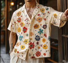 Men Shirt Flower Printing Summer Vacation Male Tops Streetwear Lapel Short Sleeve Loose Casual Men Clothing S-5XL voguable
