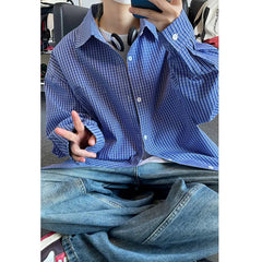 Long Sleeved Shirt Men Oversized Casual Plaid Shirt Men Streetwear Korean Loose Blue Casual Shirt Mens Shirts Plus Size 5XL voguable