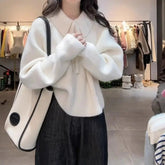 Voguable Polo Necklace Sweater Women Winter Loose Loose Knitted Top voguable