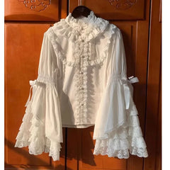 Yi Lin Hua Brand Discounted Vintage White Lace Flare Sleeve Shirt Women's Niche Unique Top Beautiful Clothing voguable