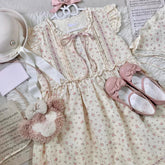 Voguable Floral Print Kawaii Lolita Dress Women Summer Sweet O Neck Lace Ruffle Flying Sleeve Mini Dresses Female Korean Cute Fairy Dress voguable