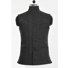 Men's Vest Brown Herringbone Wool Tweed Stand Collar Single Breasted Vintage Steampunk Waistcoat for Men Casual Wedding Vest voguable