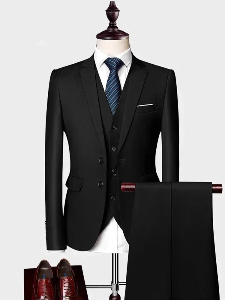 Voguable ( Jacket +Vest+ Pants ) Luxury Men's High-end Brand Solid Color Business Office Suit 3Pcs & 2Pcs Groom Wedding Party Suit Tuxedo voguable