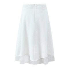 Mesh Patchwork White A-line Midi Skirt Women Back Swing Holiday Summer Skirts