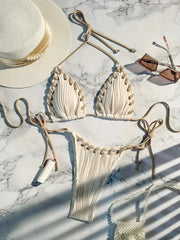 2024 Halter Wrinkled Weave Bikini Women Swimwear Female Swimsuit Two Pieces Bikini Set Brazilian Bathing Suit Swim Beach Wear voguable