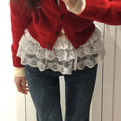 Voguable Ballet Korea Chic Women Fart Curtain Heavy Lace Up French Style Slim Skirts Gentle Short Fungus Sweet All-match Skirts voguable