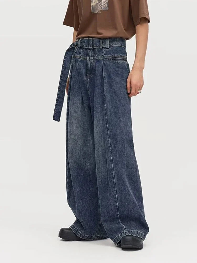 Voguable Baggy Jeans Men Distressed Denim Wide Leg Pants Pleated Oversize Hip Hop Trousers Male Korean Streetwear Men Clothing voguable