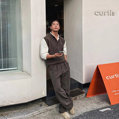 New Korean Fashion Polo Neck Men Sweater Vest Light Luxury Retro Business Knitted Sleeveless Waistcoats Leisure Premium Knitwear voguable