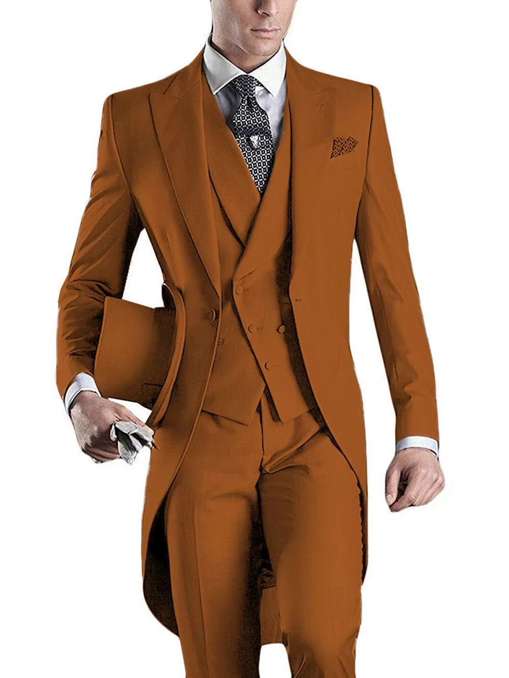 Voguable Men Suit 3 pieces Slim Fit British Style Peaked Lapel V Neck Tuxedo Fashion Groomsmen Wedding Suits Men Blazer+Vest+Pant voguable