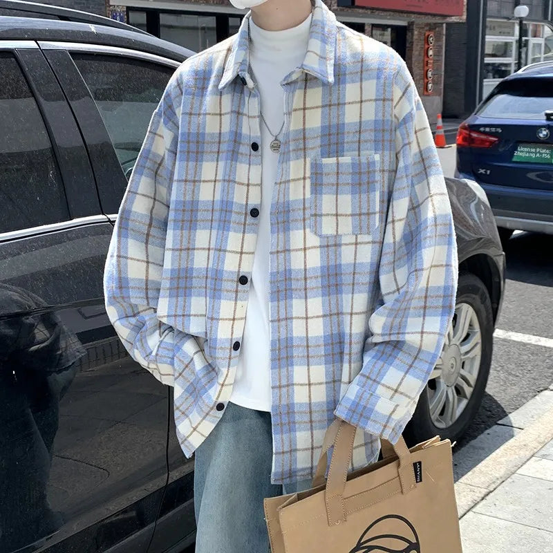 Loose Long Sve Plaid irt Men's Casual Sle Spring Autumn Harajuku Faion Couple Outerwear Comfortable Breathable voguable