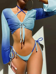 3-Pieces Women Solid Push-Up Padded Bra Ruffles Bandage Bikini Set Swimsuit Swimwear Bathing Suit Beachwear Biquini voguable