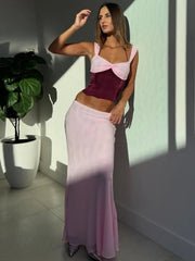 Sexy Skirt Two Piece Sets Women Halter Lace-up Cropped Tops And Maxi Skirt Ladies Fashion Sleeveless 2 Piece Sets voguable