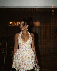 Sexy Backless Floral Print Halter Dress For Women Sleeveless Low Waist Holiday Summer Short Dress Party Robe voguable