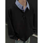 Spring Collar Hoodie Men Fashion Striped Pullover Sweatshirt Men Streetwear Korean Loose Fake Two-piece Hoodie Mens Hoody M-3XL voguable