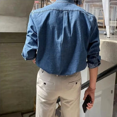 Harajuku Fashion Casual Wash To Do Old Denim Shirt Men Spring Y2k Korean Version Loose High-Grade Long-Sleeved Cargo Shirt Trend voguable