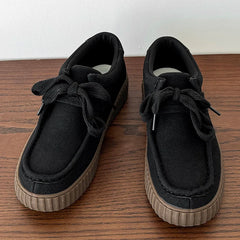 Voguable Vintage Suede Derby Shoes Women Lace-up Flat Platform Loafers Lightweight Non-slip Office Casual All Season New voguable