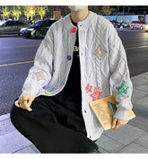 Vintage Knitting Sweater Purple Cardigan Jacket Long Sleeve Black Fashion Round Neck Coat Knitted Cardigan Sweater for man Winte voguable